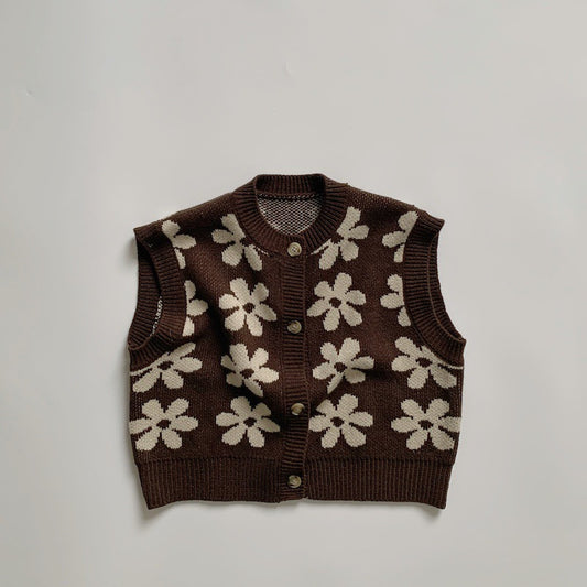Children's Vest Retro Flower Knitted Jacket Korean Style Sweater