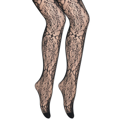 Women's Black Jacquard Fishnet Pantyhose