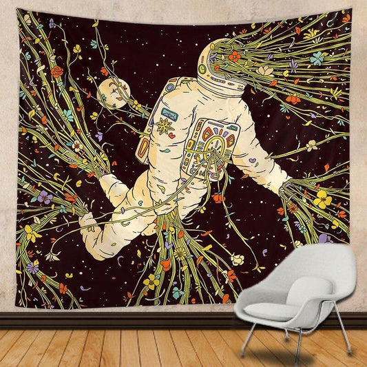 Cosmic Tapestry Astronaut Sun And Moon Wall Cloth Earth Art Background Cloth Tapestry