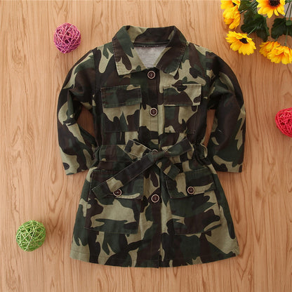 Children's Long Sleeve Nipped Waist Mid Length Camouflage Top