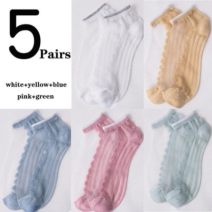 Women's Low-cut Liners Transparent Spun Glass Thin Socks