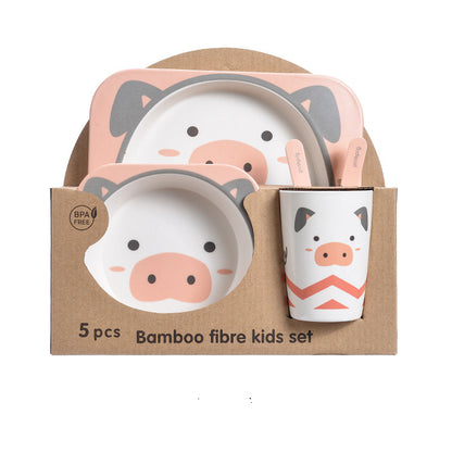 5pcs Baby Natural Bamboo Tableware Set