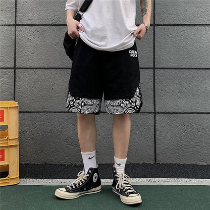 Head Cashew Flower Shorts Hip-hop Trend Loose Fake Two-piece Five-point Pants