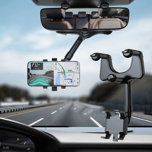 Universal 360 Degrees Rotatable Retractable Rearview Mirror Car Phone Holder Bracket US