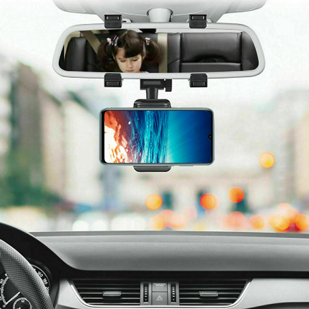 Universal 360 Rotation Car Rear View Mirror Mount Stand GPS Cell Phone Holder