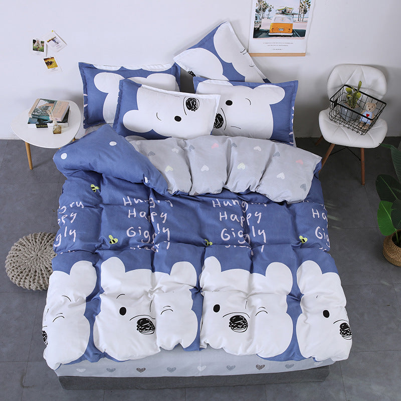 Brushed Plant Cashmere Four-piece Cartoon Bedding