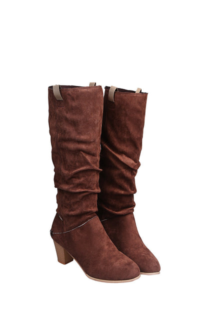 European And American Thick Heel Suede Loose High Tube