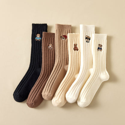 Women's Solid Color Cartoon Embroidery Bunching Socks