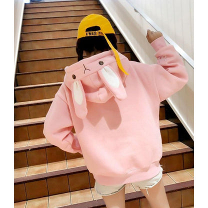 Women's Autumn And Winter Embroidered Cute Rabbit Ear Pocket Hoodie