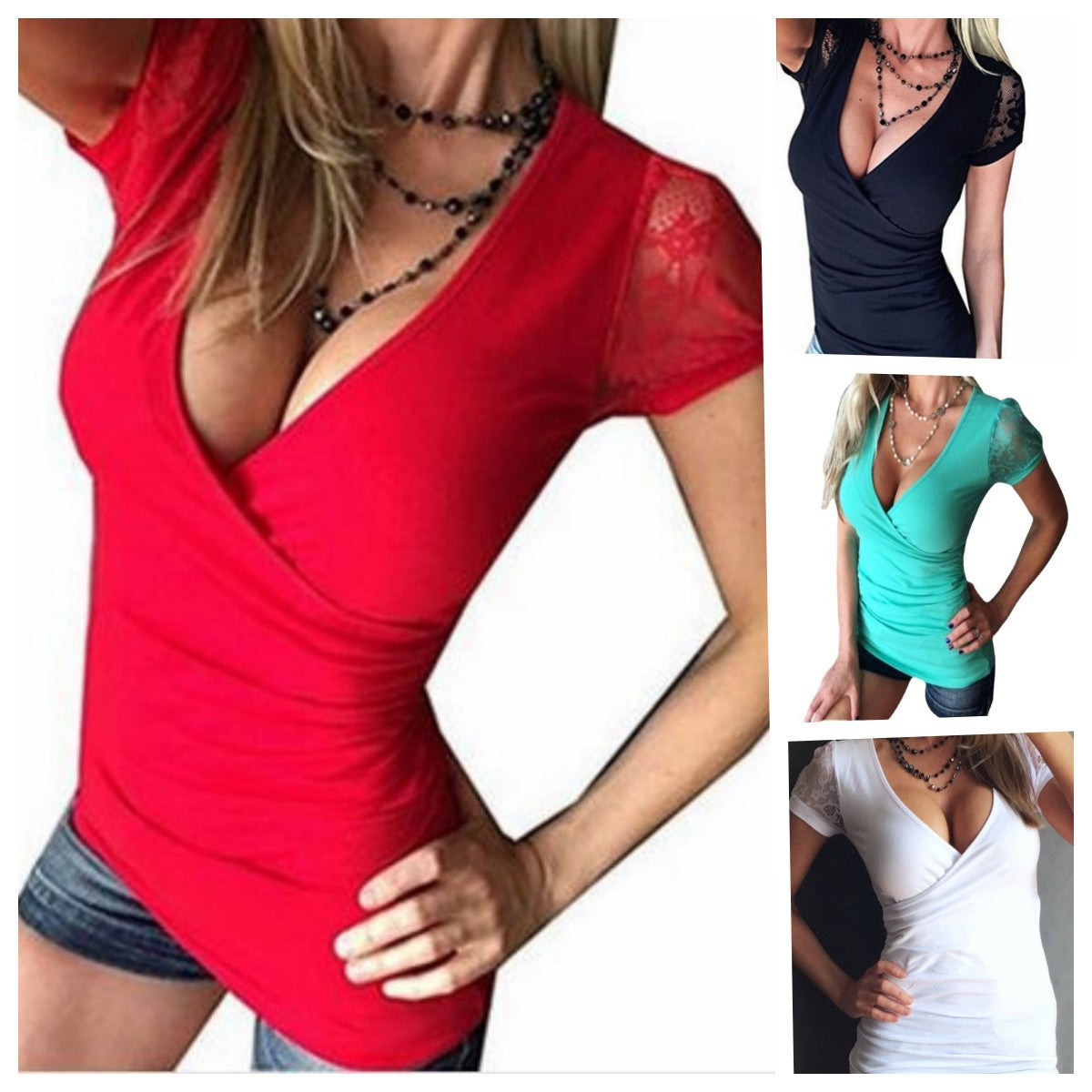 Women's Lace Short-sleeved T-shirt Bottoming Shirt