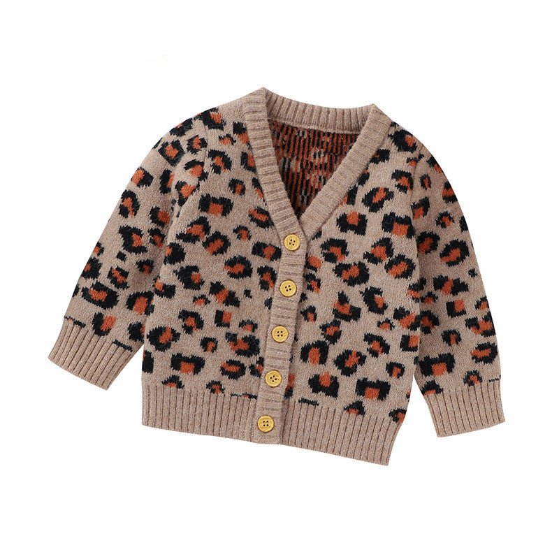 Autumn New Cute V-Neck Leopard Knit Cardigan