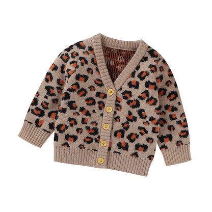 Autumn New Cute V-Neck Leopard Knit Cardigan