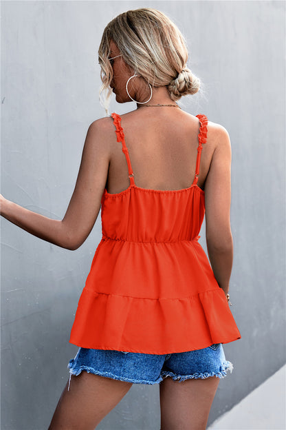 V-neck Strap Ruffled Small Tank Top Top