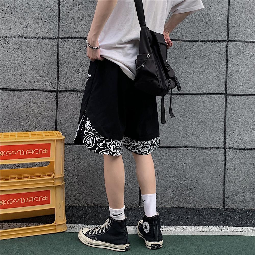 Head Cashew Flower Shorts Hip-hop Trend Loose Fake Two-piece Five-point Pants