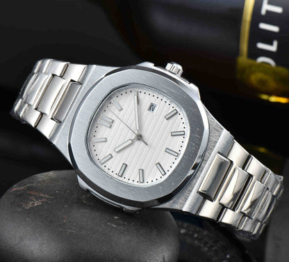 Three-Hand Quartz Seconds Running Date Steel Band Watch