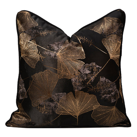 Dark Black Gingko Leaf Jacquard Pillowcase