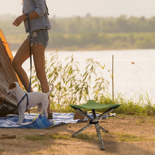 Folding Portable Camping And Hiking Trip With Triangular Fabric Stool