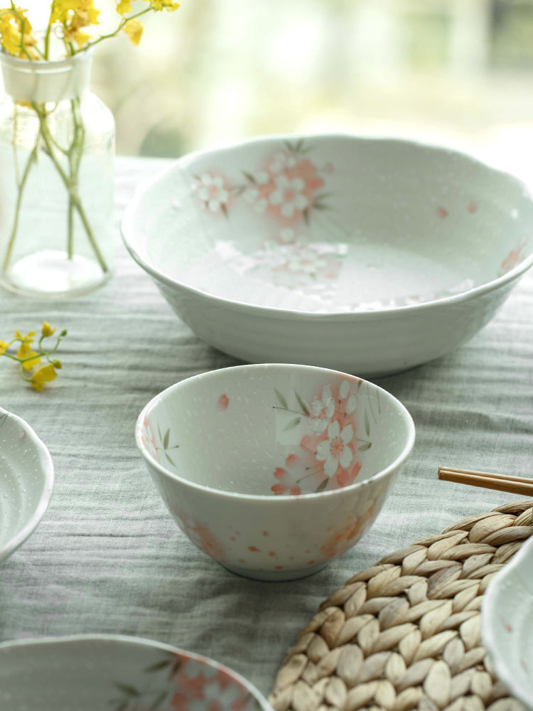 Mino-yaki Japan imported cherry blossom ceramic tableware rice bowl household Japanese dishes plate steamed fish soup plate