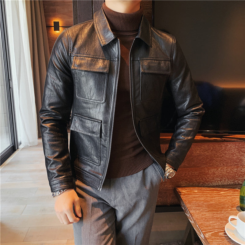 Men's Warm And Stylish Motorcycle With Plush Leather Jacket