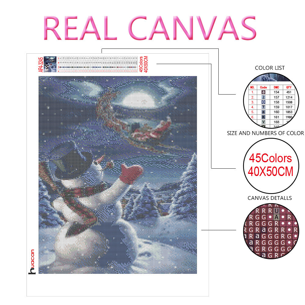 Diamond Painting Snowman Christmas Art Embroidery Night Snow Landscape