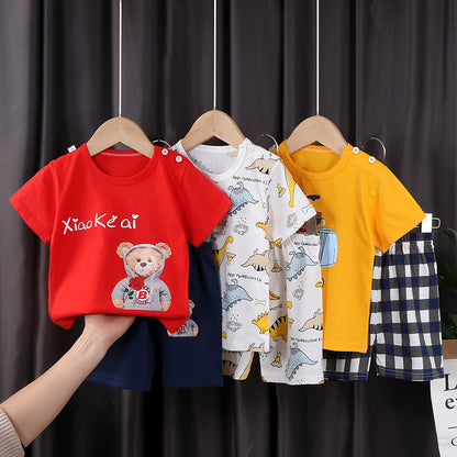 Two-piece Cotton T-shirt With Short Sleeves For Boys And Girls