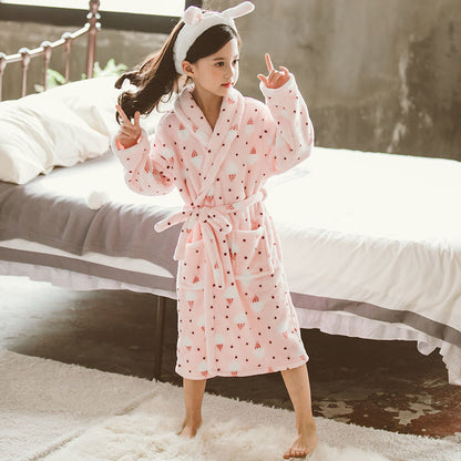 Children's Nightgown Thickened Flannel Girls Pajamas Baby Shan Home Service