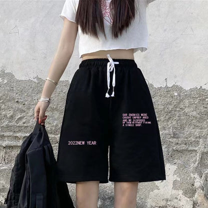 Summer New Loose High Waist Slimming Black Wide-leg Sports Shorts For Women