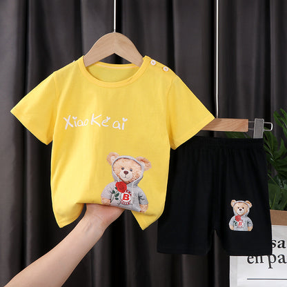 Two-piece Cotton T-shirt With Short Sleeves For Boys And Girls