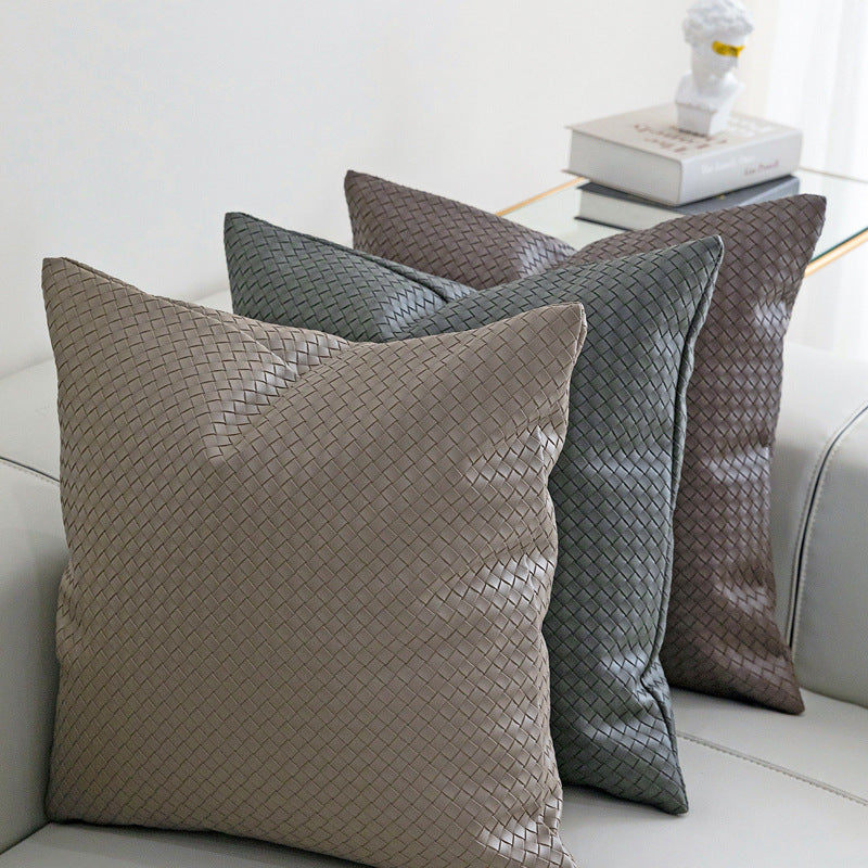 Woven Textured PU Leather Throw Pillow Cover