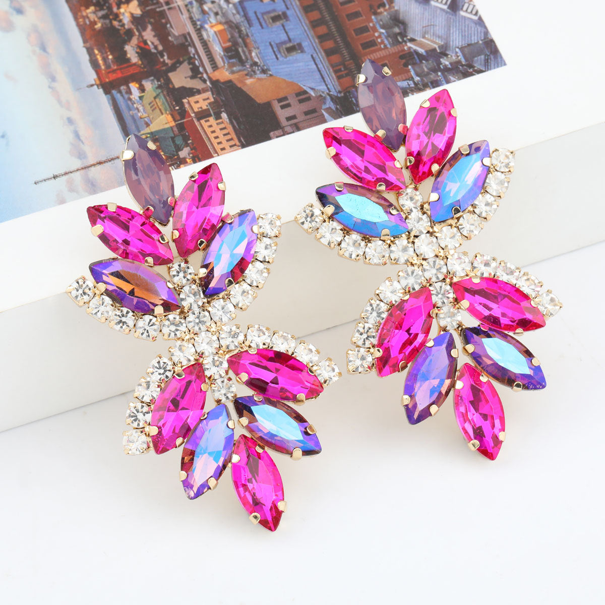 Fashion Color Diamond Round Alloy Diamond Geometric Earrings