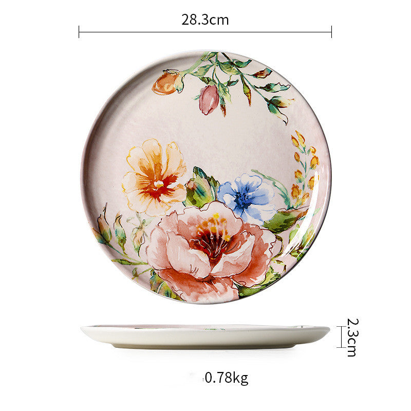 French Underglaze Ceramic Dinner Plate Dim Sum Tray