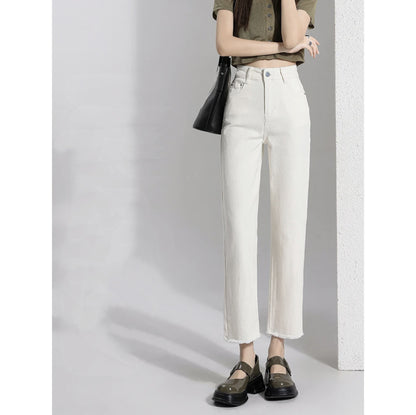 Women's Creamy-white Denim Ankle-length Pants