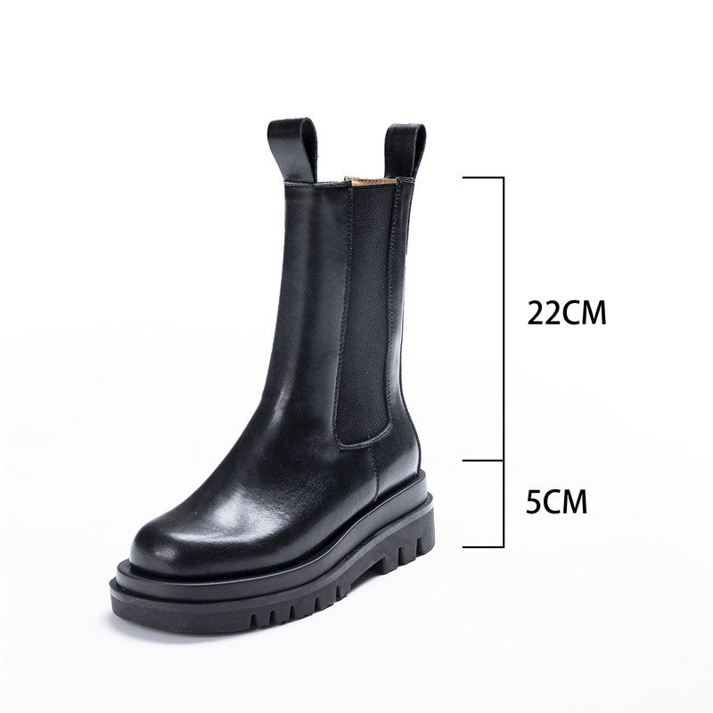 Women's Thick Bottom Long Leather Smoking Boots