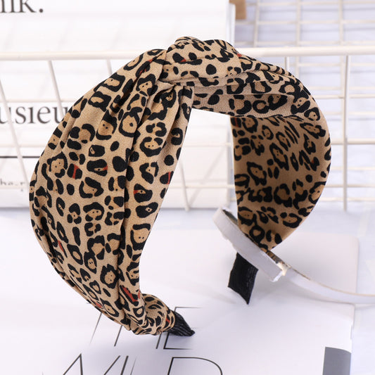 Leopard Print Black And White Nod Hoop Crossover Headband
