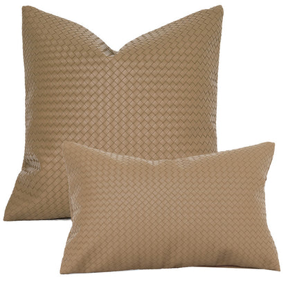 Woven Textured PU Leather Throw Pillow Cover