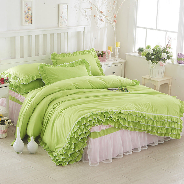 Princess Lace Bed Skirt-style Bedspread Style Four-piece Solid Color Lace