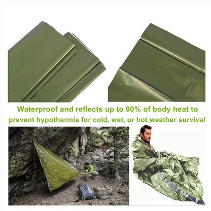 Portable Lightweight Emergency Sleeping Bag, Blanket, Tent - Thermal Bivy Sack For Camping, Hiking, And Outdoor Activities - Windproof And Waterproof Blanket For Survival