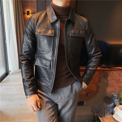 Men's Warm And Stylish Motorcycle With Plush Leather Jacket