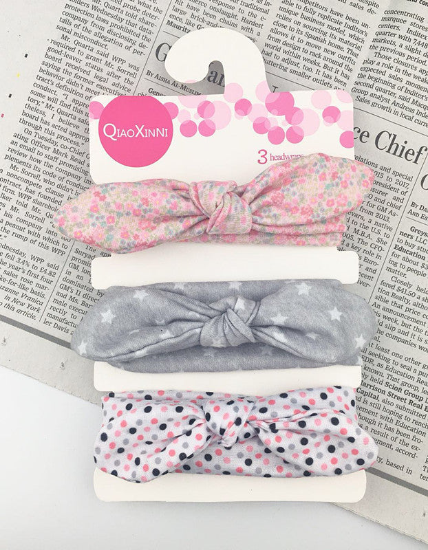 The New Three-Piece Head Rope Children's Hair Band Printed Bow Hair Band Headdress