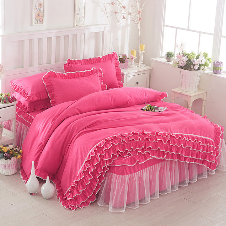 Princess Lace Bed Skirt-style Bedspread Style Four-piece Solid Color Lace