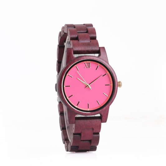 Ladies New Wooden Watch, Shell Face Casual Wooden Quartz Watch, Violet Wood Watch