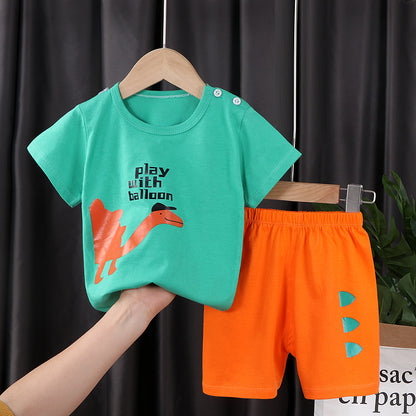 Two-piece Cotton T-shirt With Short Sleeves For Boys And Girls