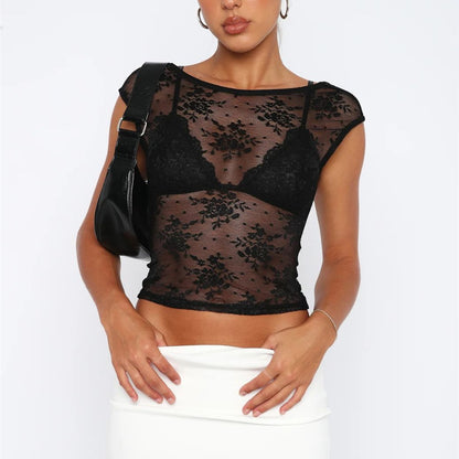 Women's Fashion Simple See-through Mesh T-shirt