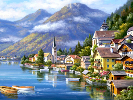 Diamond Embroidery Seaside Beautiful City 5D Diamond Painting