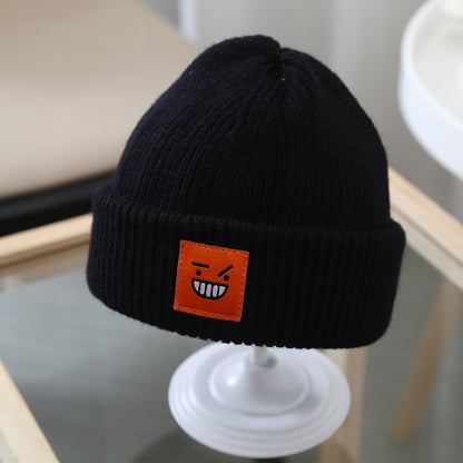 South Korea With The Same Paragraph Candy Color Expression Cloth Label Children's Knitted Hats