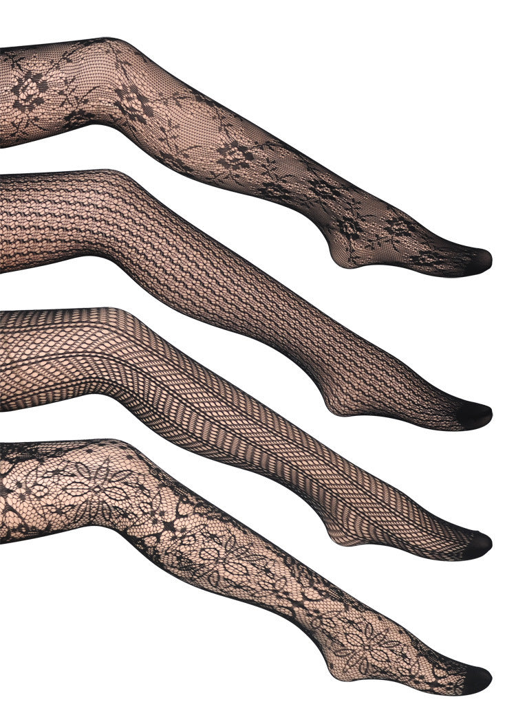 Women's Black Jacquard Fishnet Pantyhose