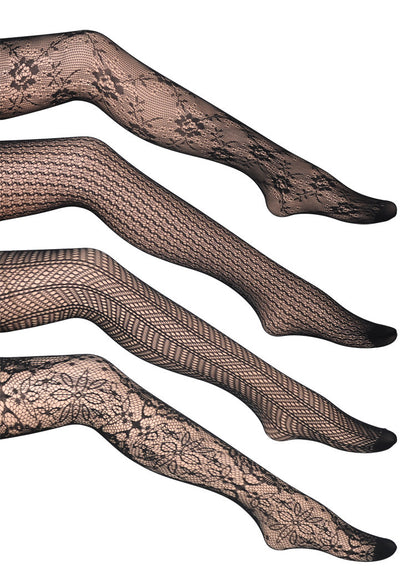 Women's Black Jacquard Fishnet Pantyhose