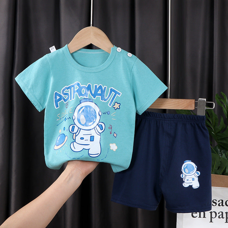 Two-piece Cotton T-shirt With Short Sleeves For Boys And Girls