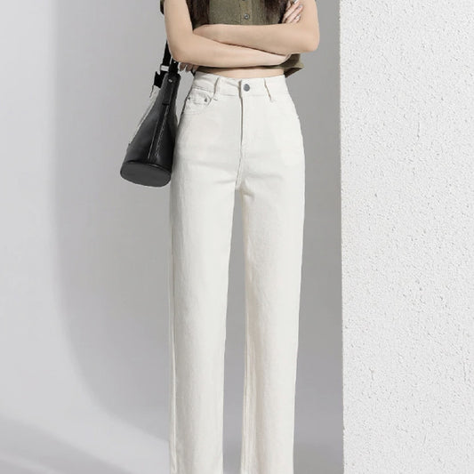 Women's Creamy-white Denim Ankle-length Pants