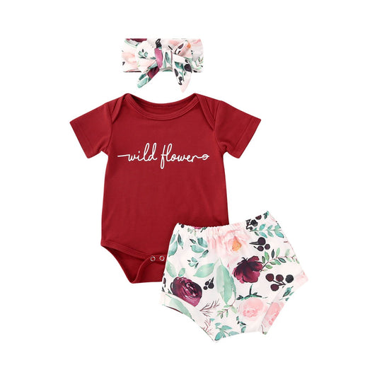 Summer Fashion New Products Toddler Red Baby Girl Cotton Clothes Set Letters